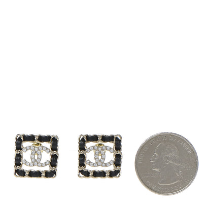 Chanel Crystal Lambskin Chain Sergeant Chanel Stud Earrings Black Gold 2 of 5