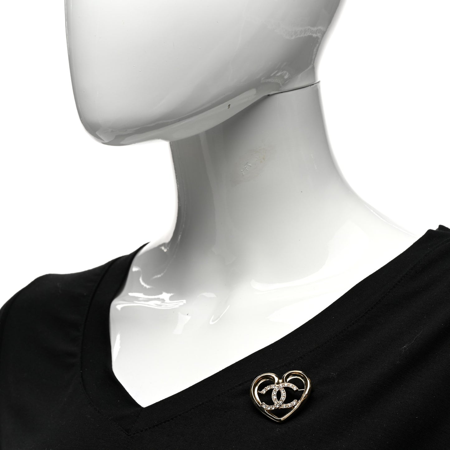 Metal Crystal CC Logo Heart Brooch Gold