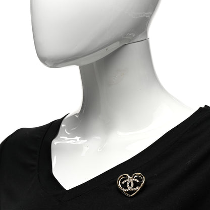 Chanel Metal Crystal CC Logo Heart Brooch Gold 2 of 5