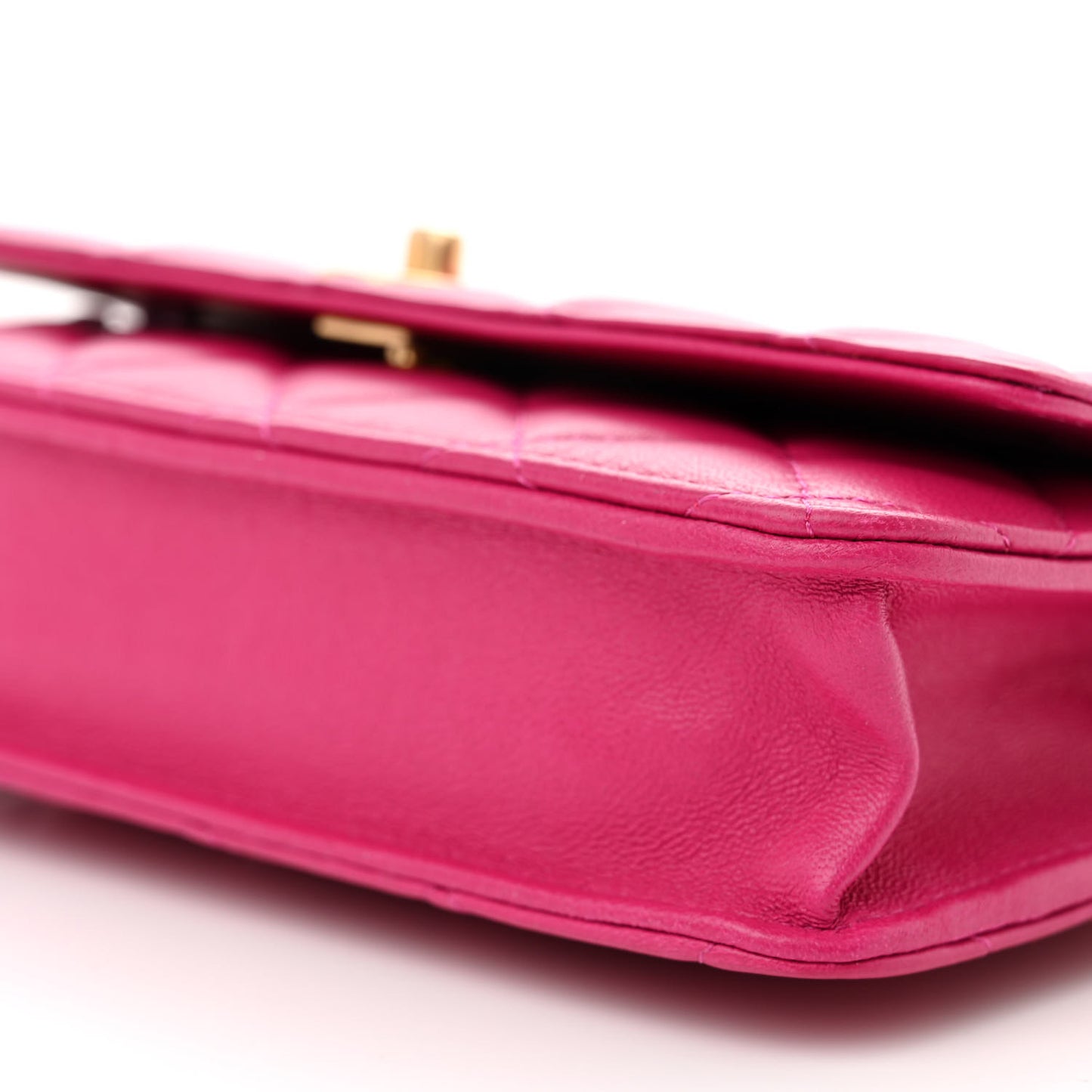 Lambskin Quilted CC Pearl Crush Wallet on Chain WOC Dark Pink