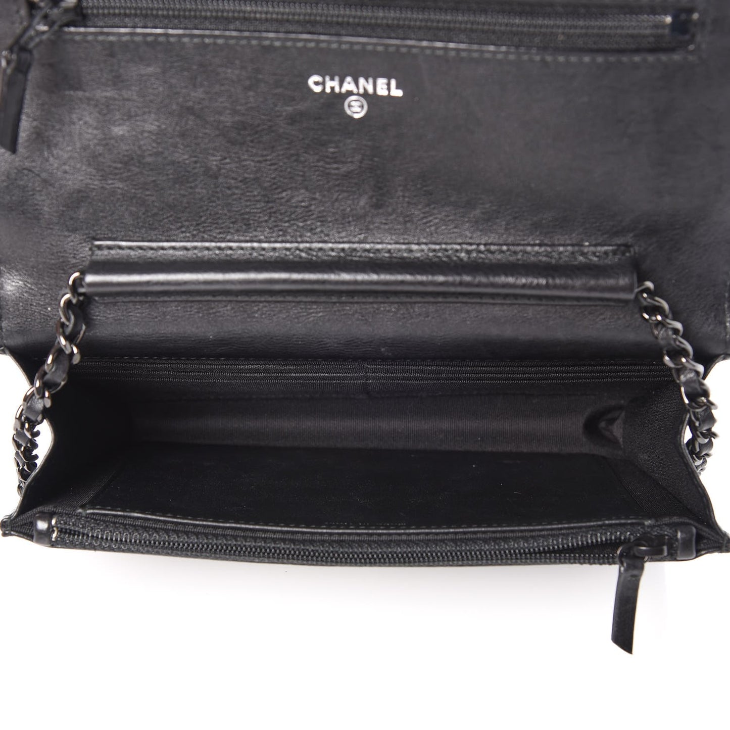 Crumpled Calfskin Quilted Wallet On Chain WOC So Black