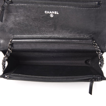 Chanel Crumpled Calfskin Quilted Wallet On Chain WOC So Black 5 of 9