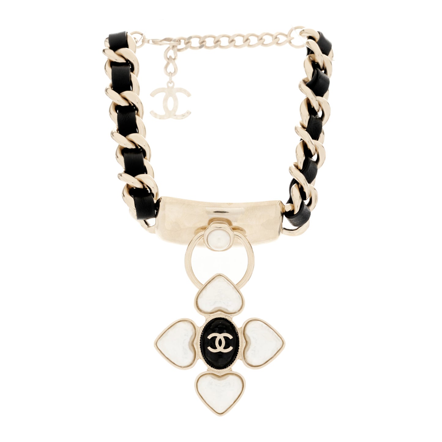 Lambskin Pearl Resin CC Choker Gold Black