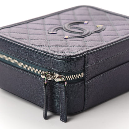 Chanel Iridescent Caviar Quilted Medium CC Filigree Vanity Case Dark Turquoise 6 of 11