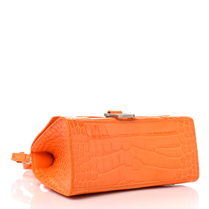 Balenciaga Shiny Calfskin Crocodile Embossed Small Hourglass Top Handle Bag Pop Orange 4 of 13