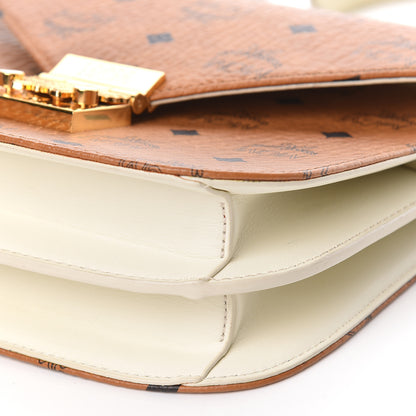 MCM Visetos Calfskin Small Patricia Crossbody Bag Cognac White 8 of 14