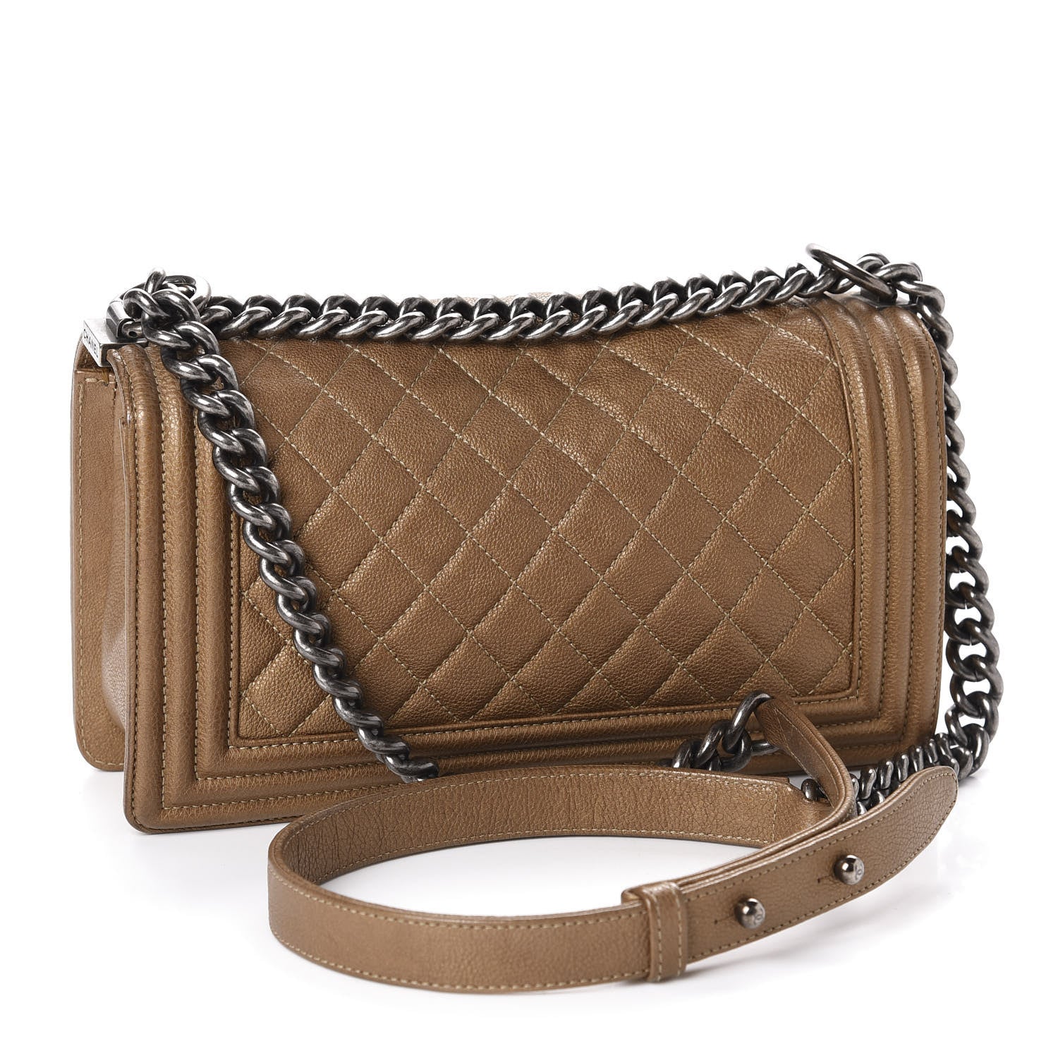 Chanel Metallic Calfskin Quilted Medium Boy Flap Dark Gold 3 of 11