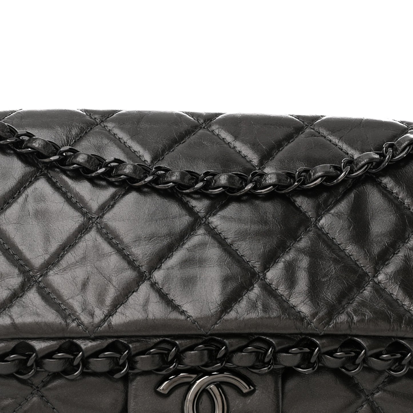 Metallic Calfskin Quilted Medium Chain Me Flap Grey