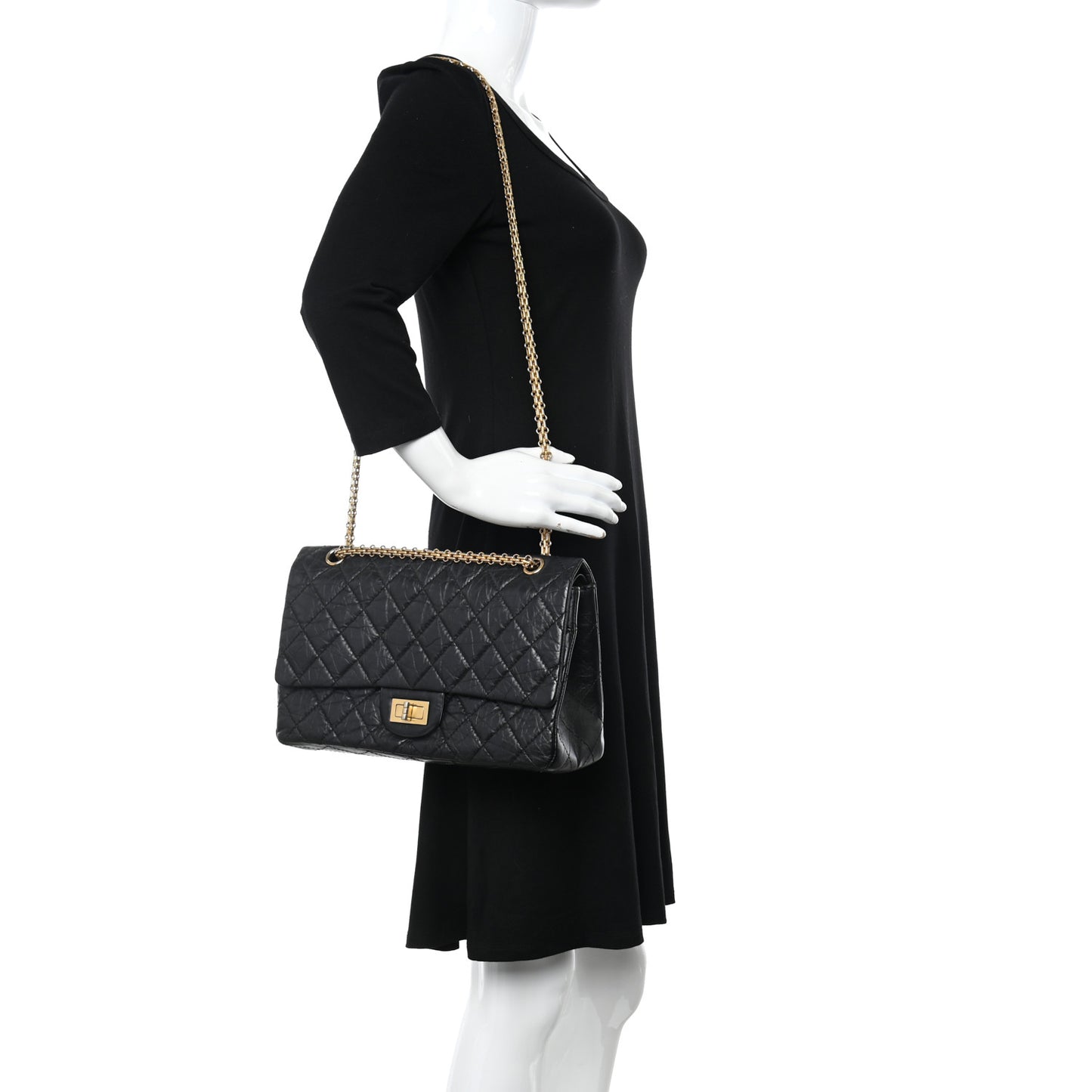 Aged Calfskin Quilted 2.55 Reissue 227 Flap Black