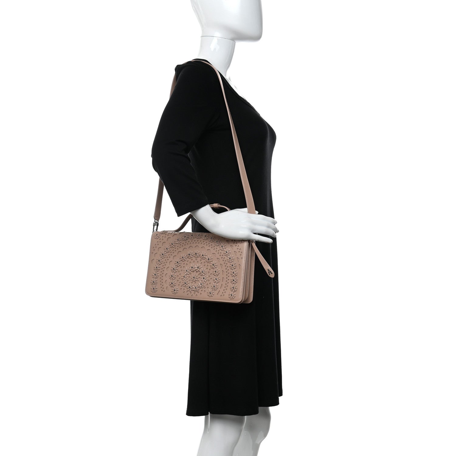 Alaia Calfskin Laser Cut Studded Medium Franca Crossbody Sable 2 of 13