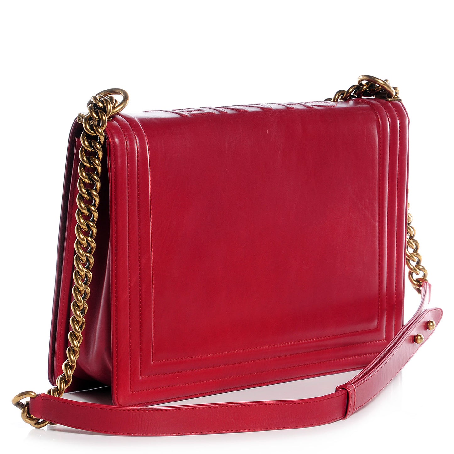 Glazed Calfskin Large Boy Flap Red