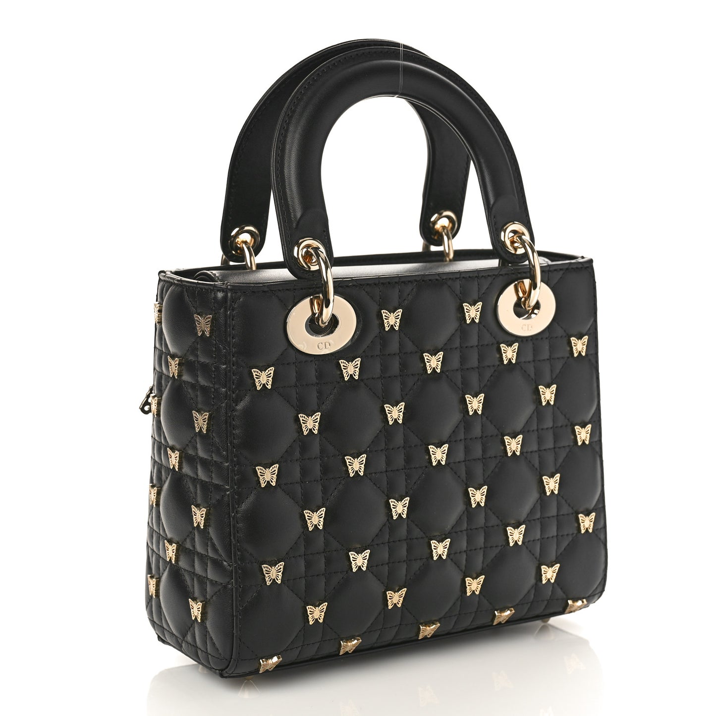 Lambskin Cannage Butterfly Studs Small Lady Dior Black