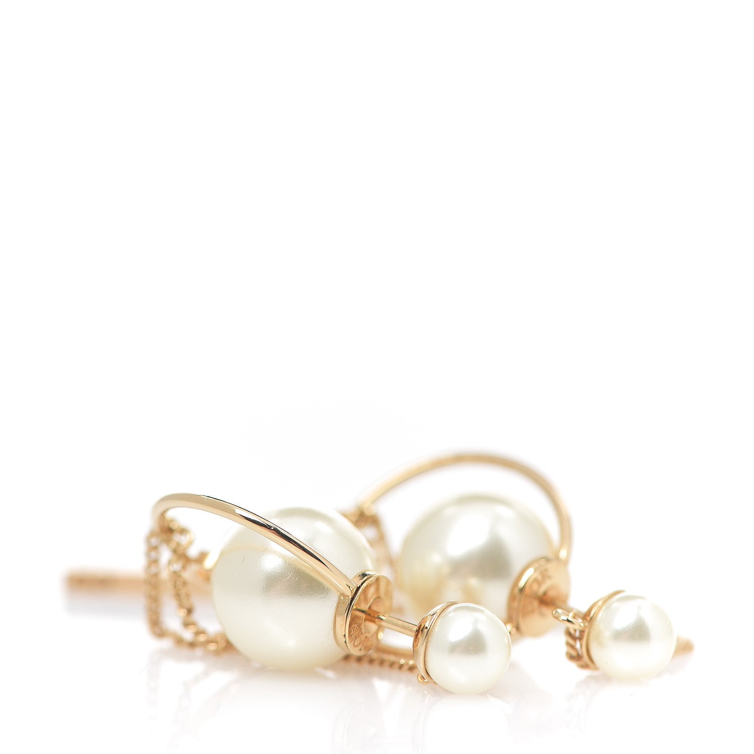 Christian Dior Pearl Tribales Dangle Chain Earrings Gold 2 of 2