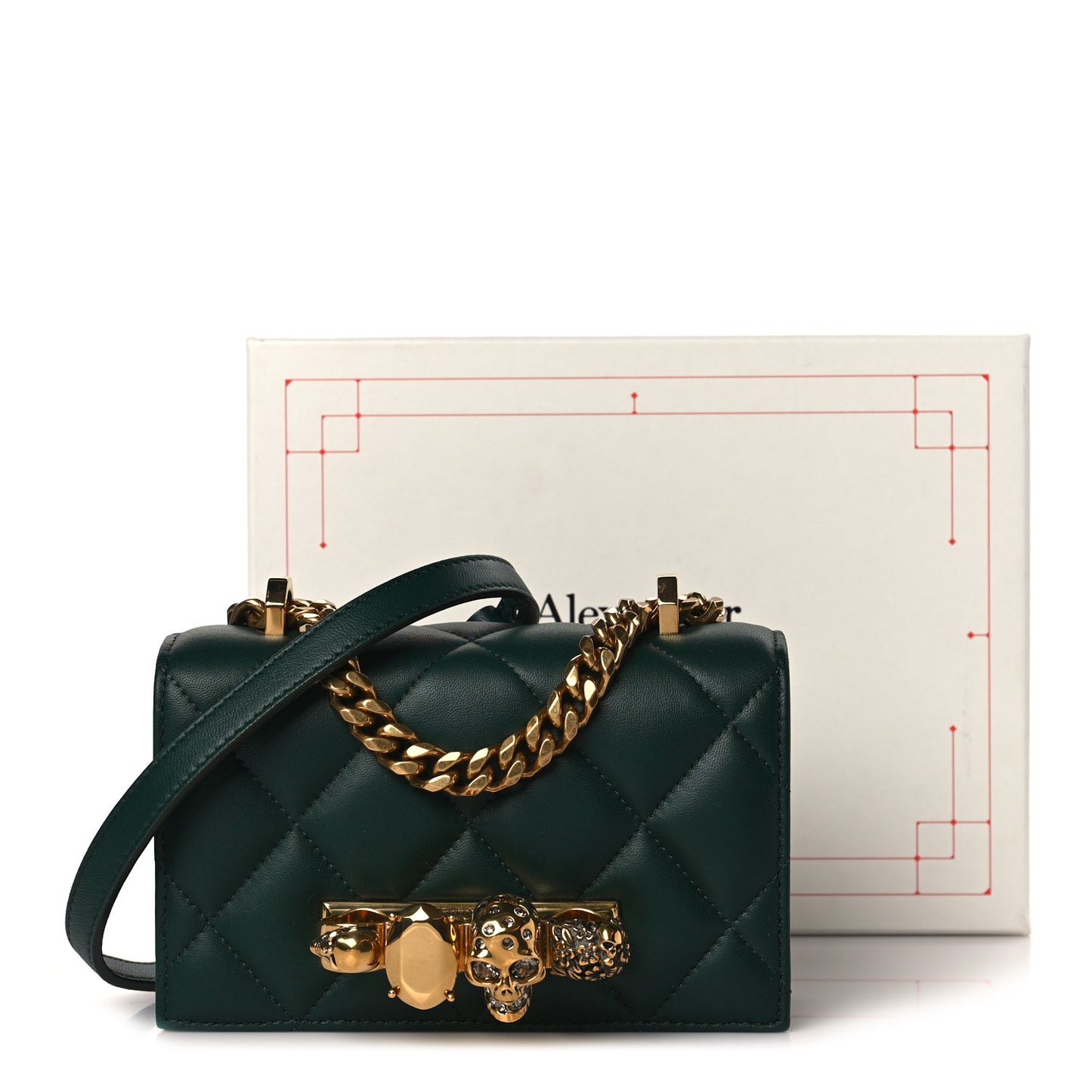 Lambskin Quilted Knuckle Shoulder Bag Green