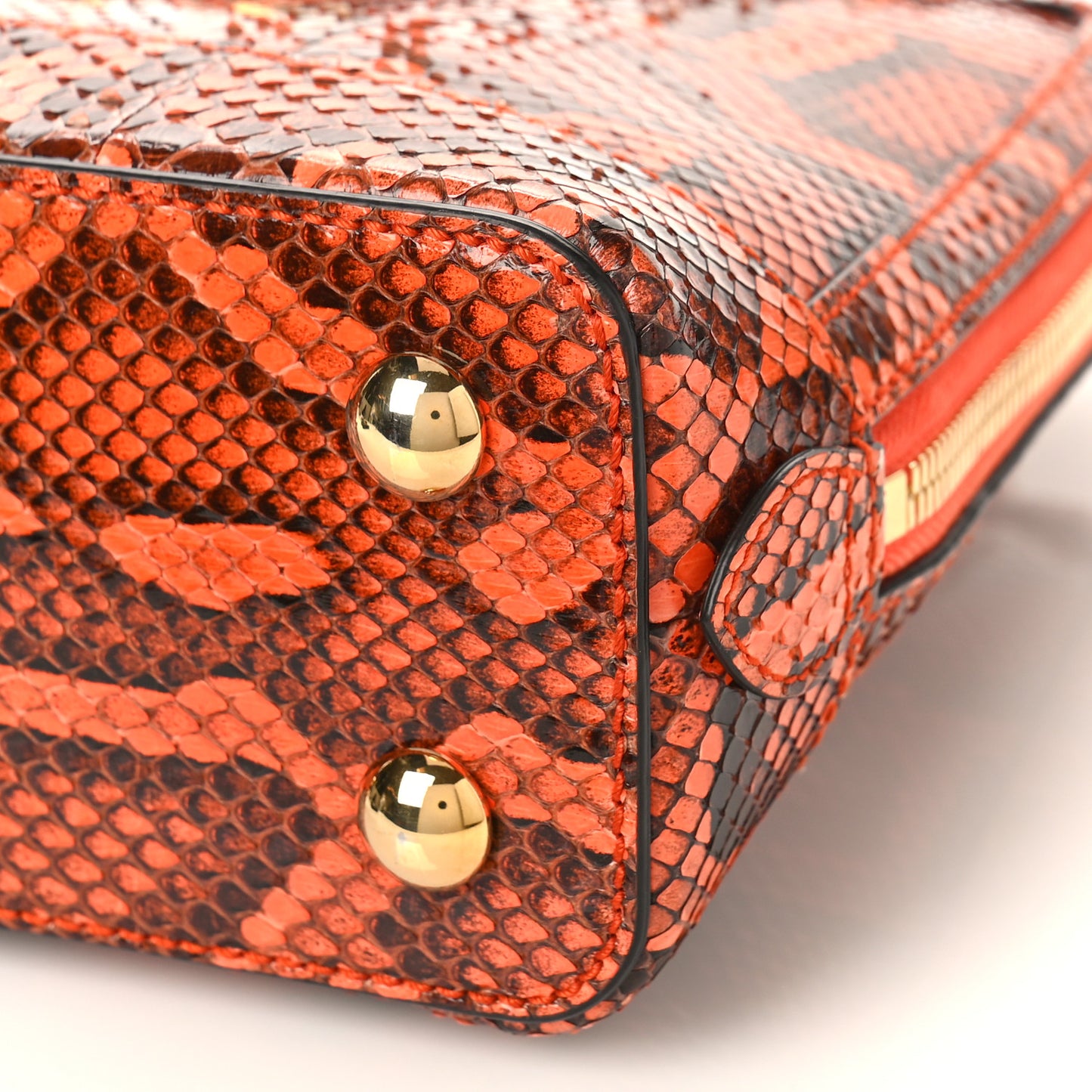Shiny Snakeskin Small Horsebit 1955 Top Handle Bag Deep Orange