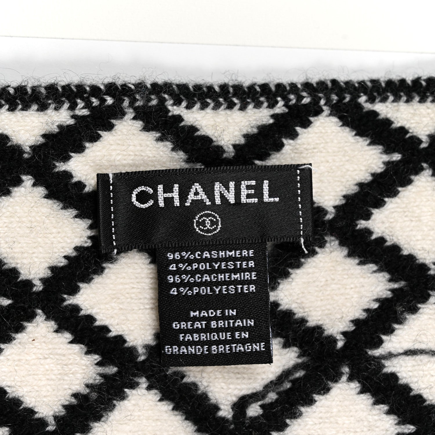 Chanel Cashmere Polyester Silk CC Scarf Black White 4 of 5