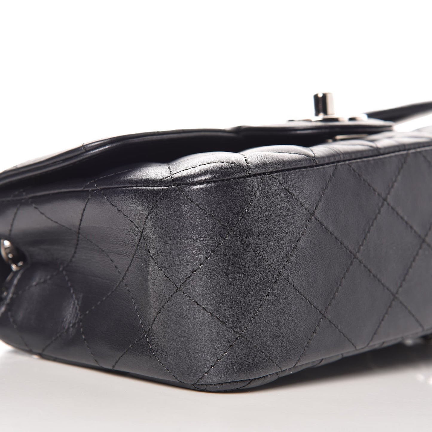 Iridescent Calfskin Quilted Mini Rectangular Flap Charcoal