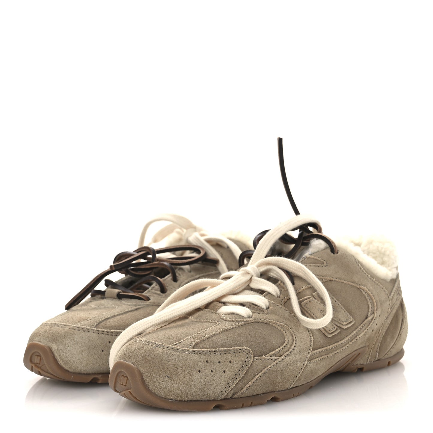 X NEW BALANCE Suede Shearling 530 SL Sneakers 36 Bleached Ecru
