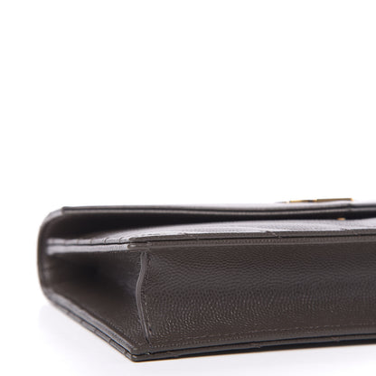 Saint Laurent Grain De Poudre Matelasse Chevron Monogram Envelope Chain Wallet Pebble 6 of 11