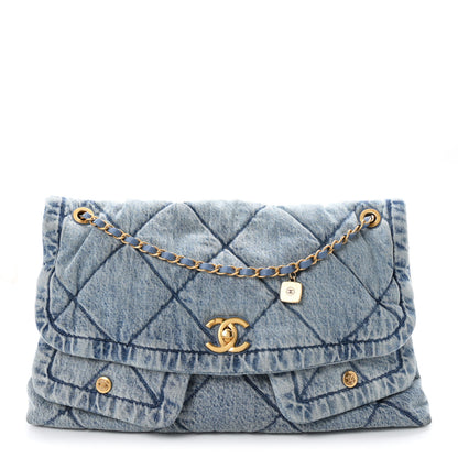 Chanel Washed Denim Quilted Maxi Flap Bag Blue 1 of 10