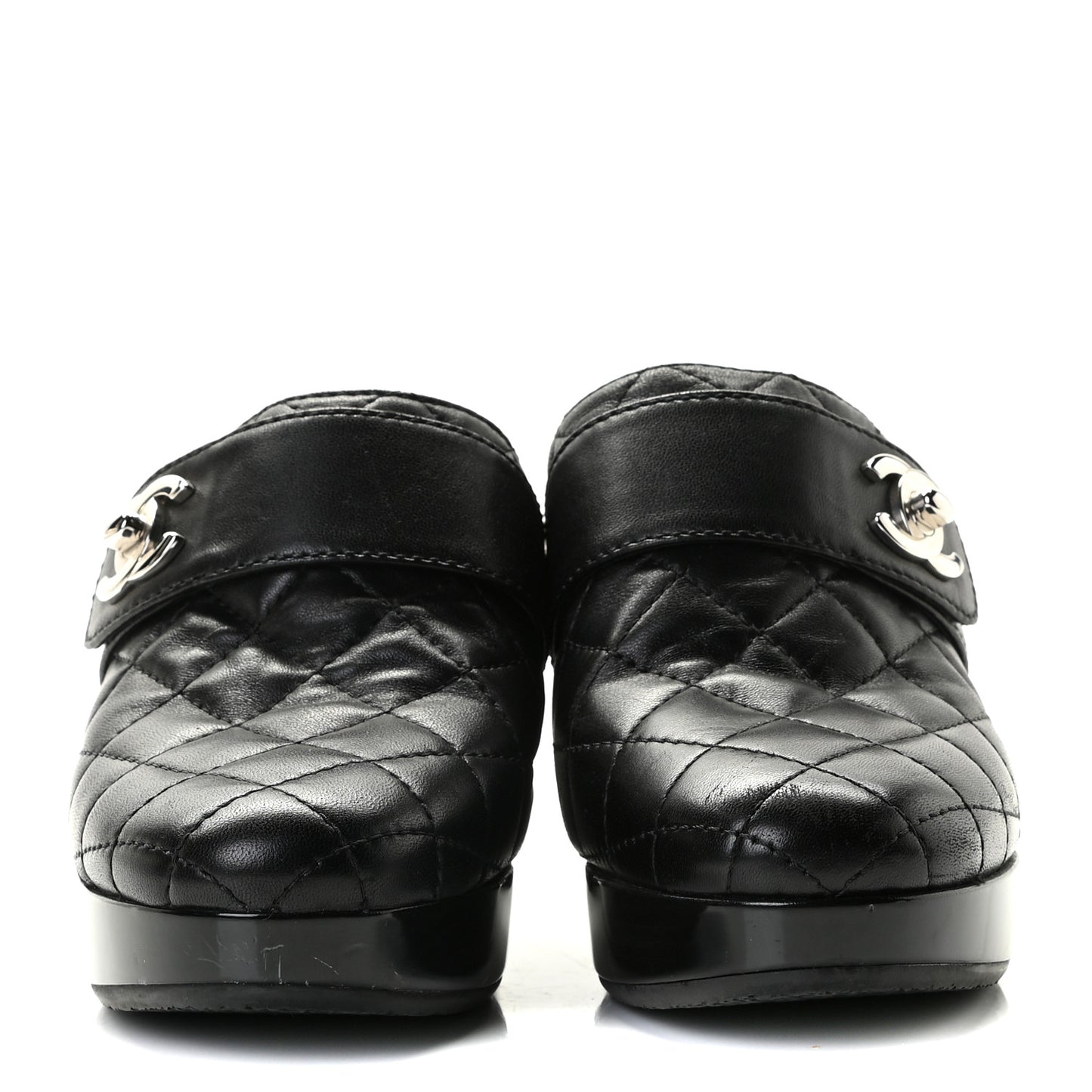 Lambskin Quilted CC Turn Lock Clogs 39.5 Black