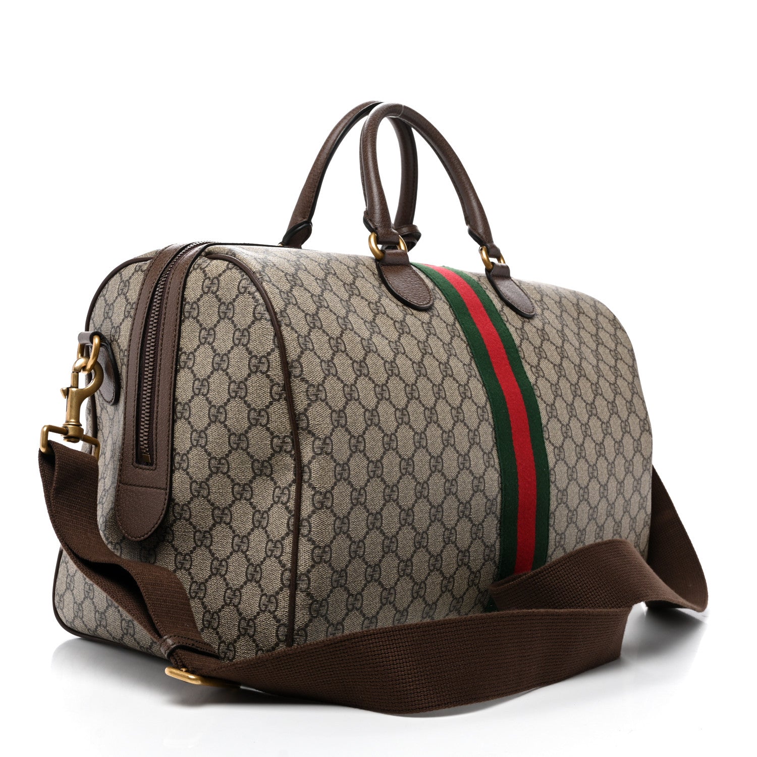 Gucci GG Supreme Monogram Textured Dollar Calfskin Web Medium Ophidia Carry-On Duffle Bag Beige Ebony New Acero 2 of 10