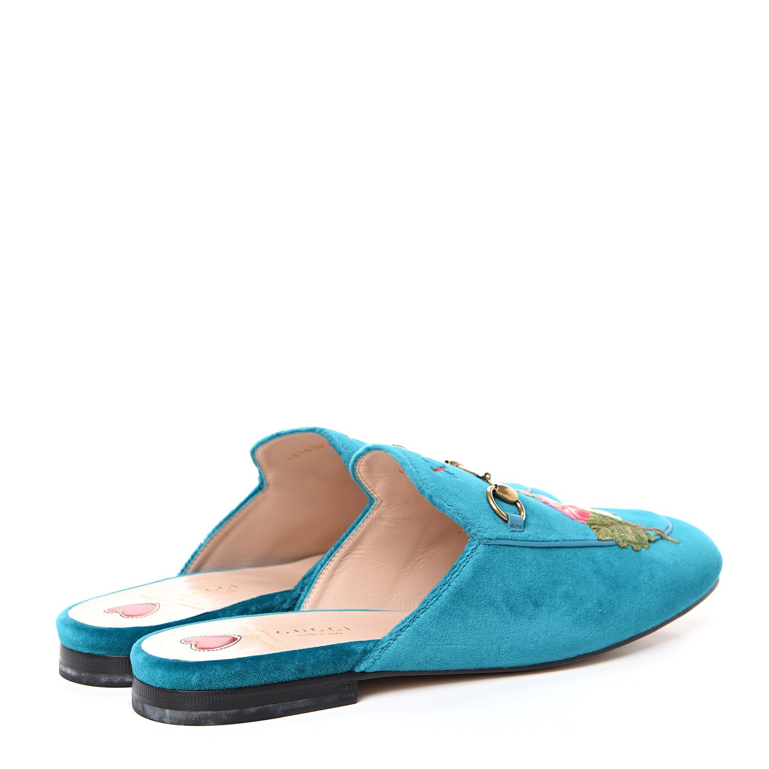 Gucci Velvet Floral Embroidered Womens Princetown Slippers 40 Pavone 4 of 11