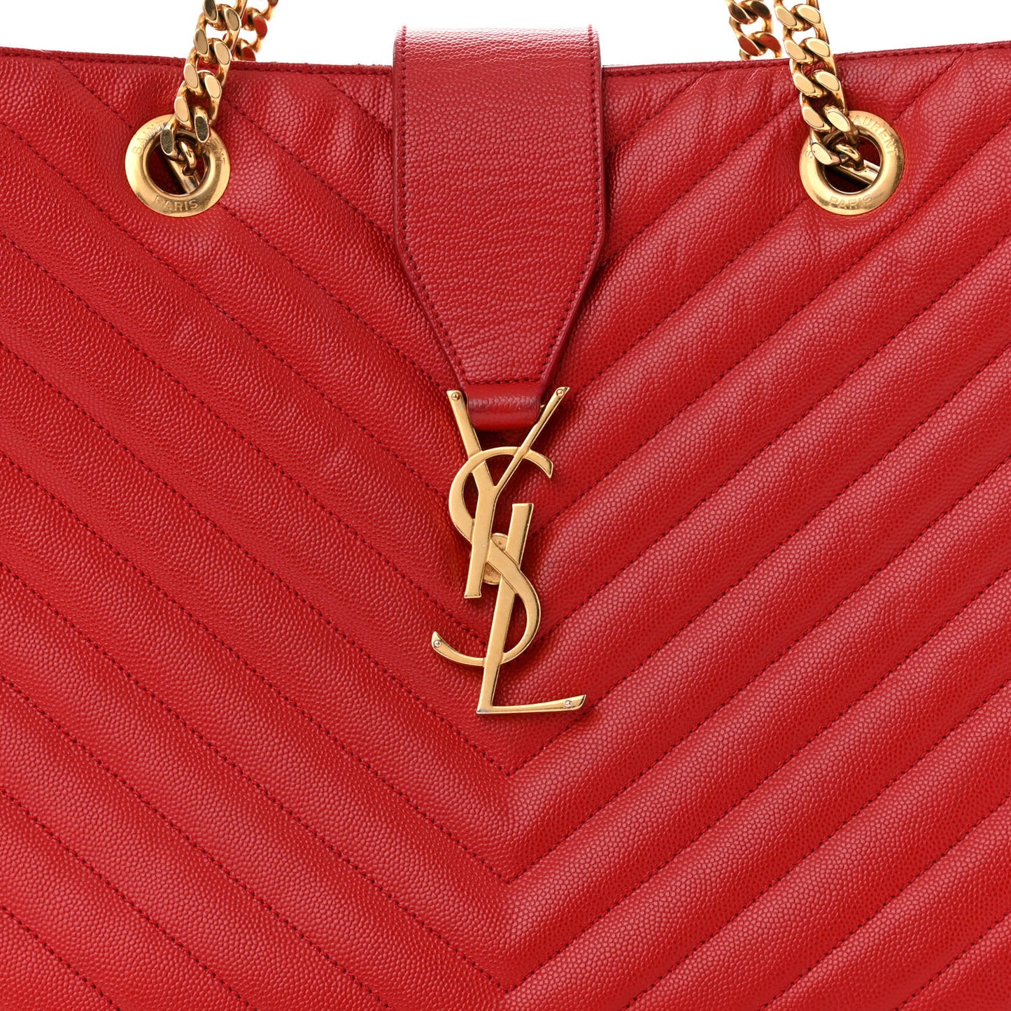 Grain De Poudre Matelasse Chevron Monogram Shopping Bag Red