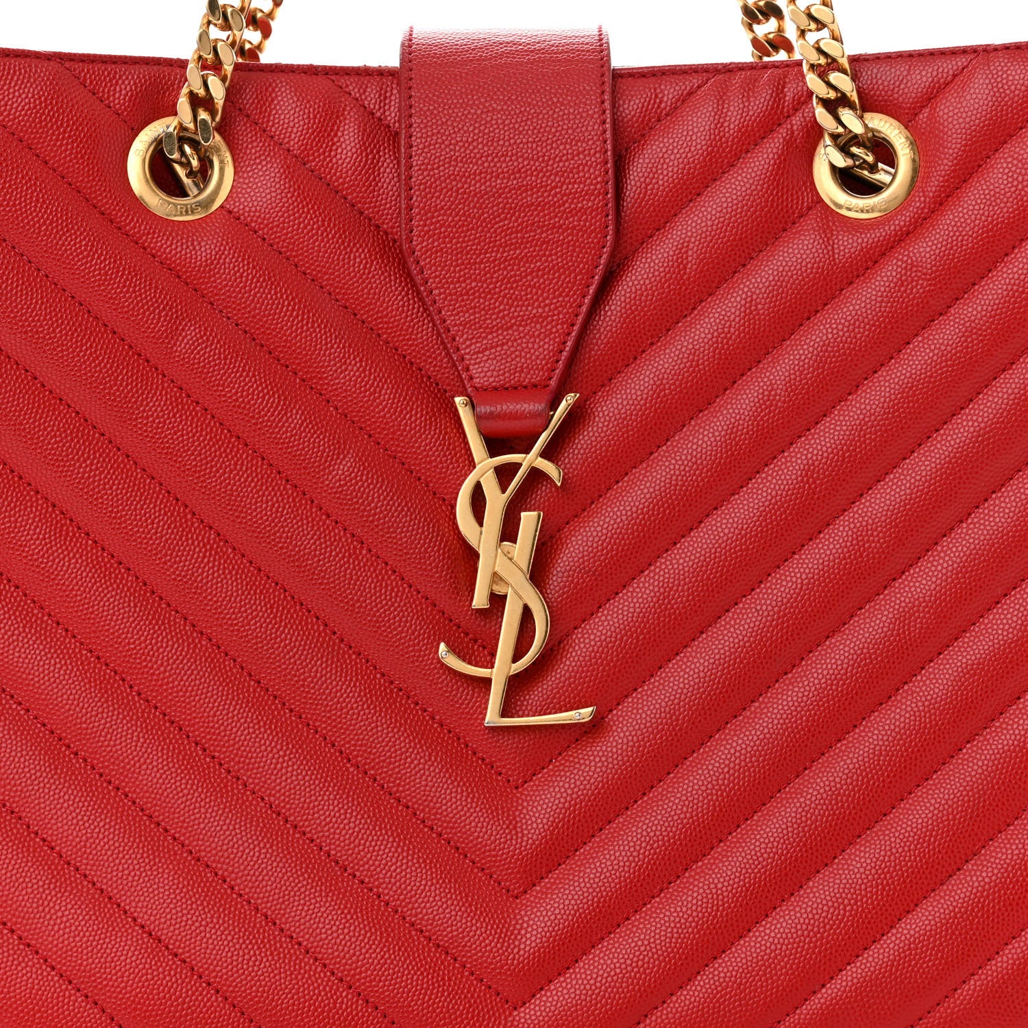 Saint Laurent Grain De Poudre Matelasse Chevron Monogram Shopping Bag Red 8 of 11