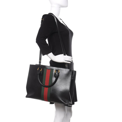 Gucci Grained Calfskin Web XL Animalier Top Handle Tote Black 2 of 10