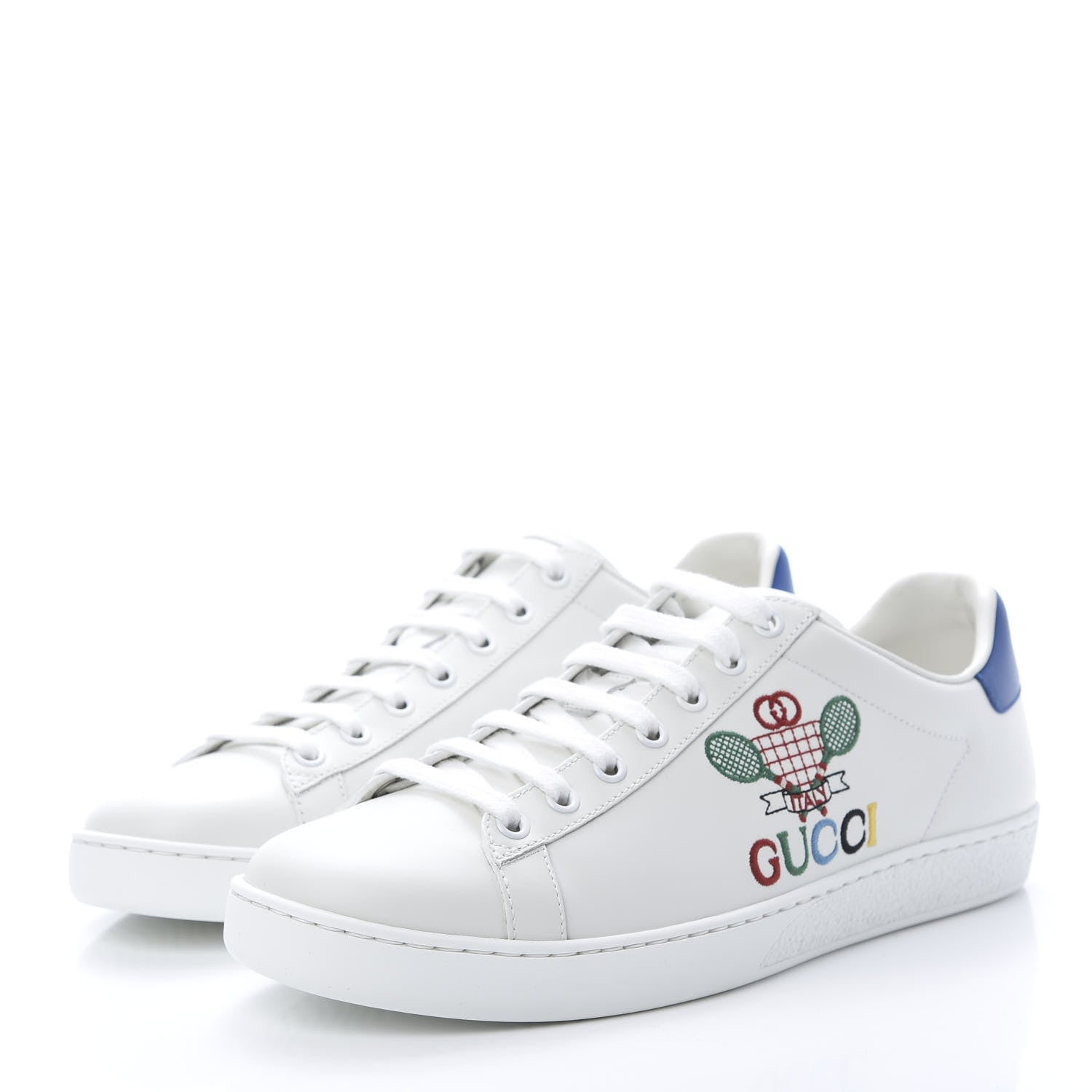 Gucci Calfskin Miro Soft Tennis Embroidered Womens Ace Sneakers 40 White Rio Blue 3 of 7