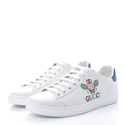Gucci Calfskin Miro Soft Tennis Embroidered Womens Ace Sneakers 40 White Rio Blue 3 of 7