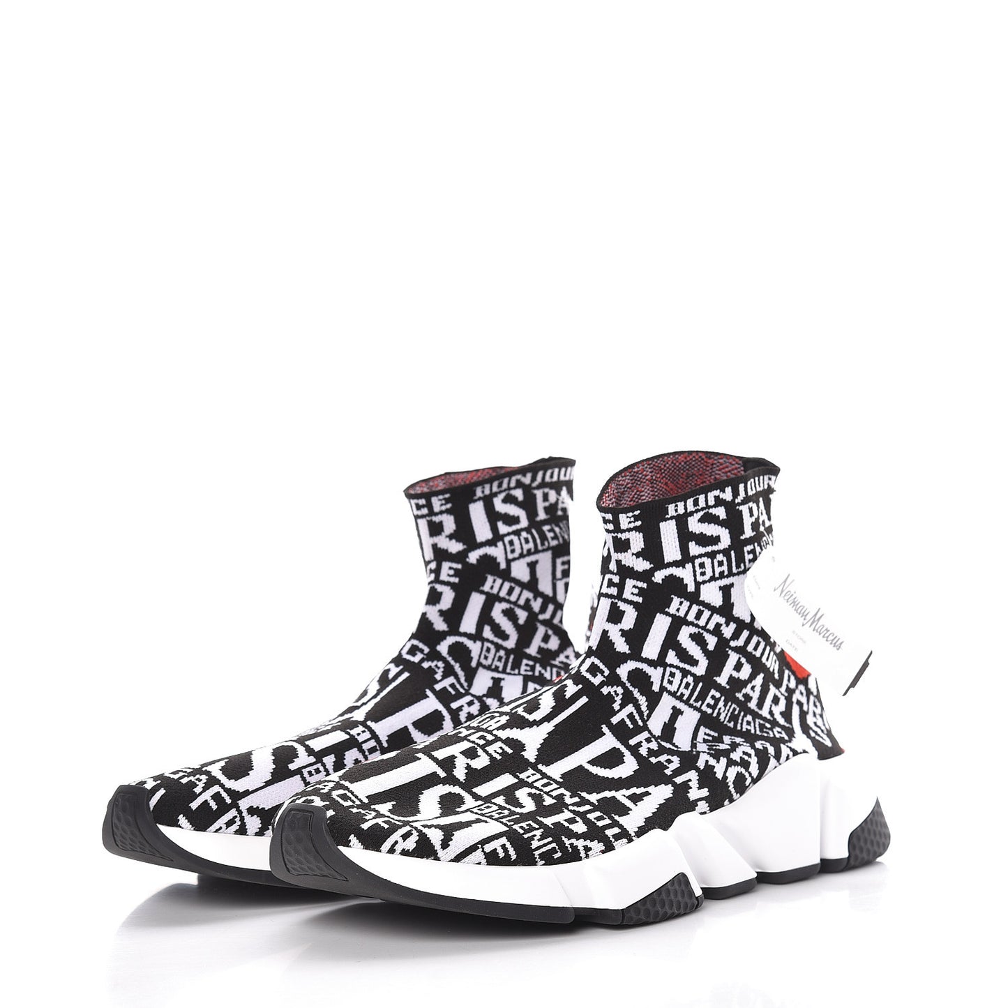 Neoprene Knit Bonjour Paris Womens Speed Sneakers 41 Black White Red