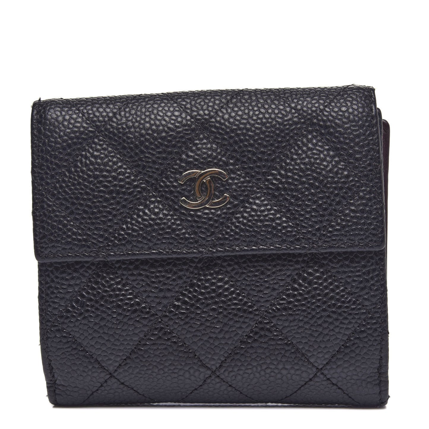 Caviar Quilted Compact French Flap Wallet Black