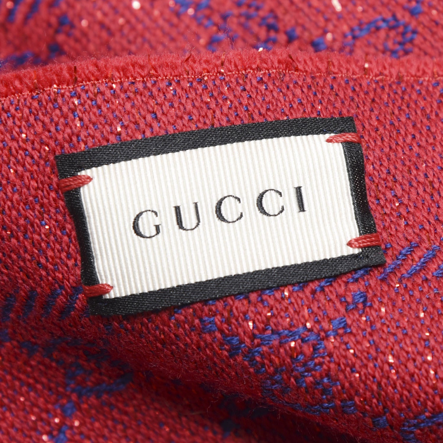 Gucci Wool GG Monogram Reversible New Sten Fringe Scarf Dark Purple Red 4 of 4