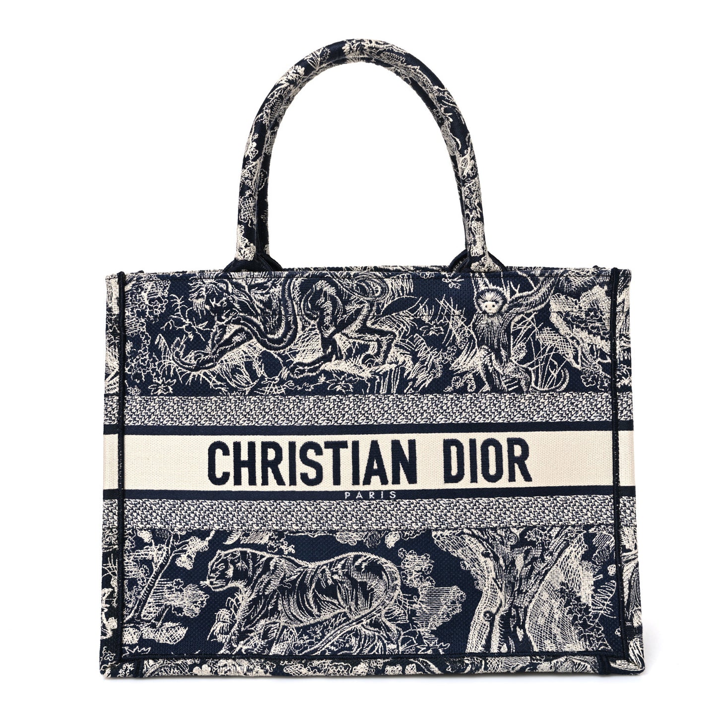 Canvas Embroidered Medium Dioriviera Toile De Jouy Reverse Book Tote Blue