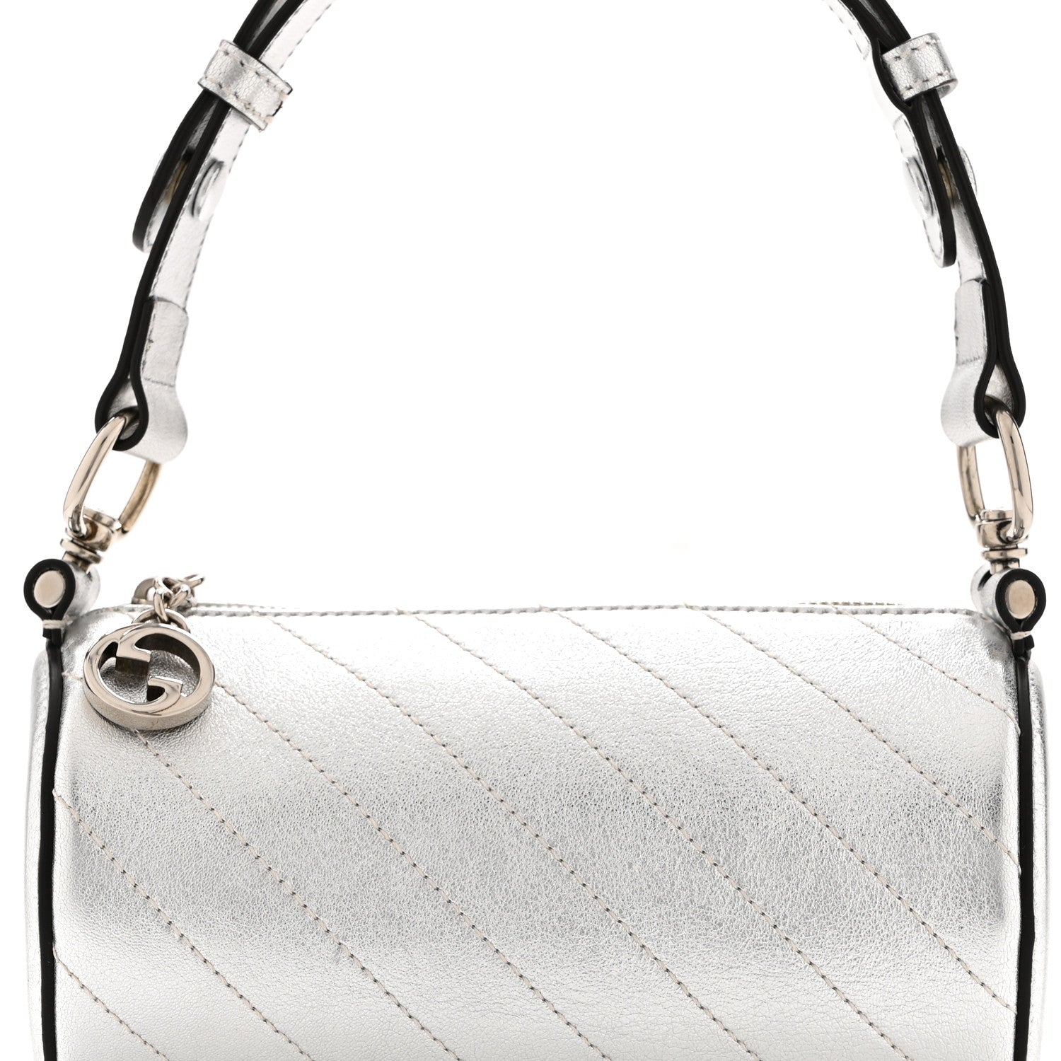 Gucci Sakai Be Green Calfskin Diagonal Stitched Mini Blondie Barrel Shoulder Bag Silver 8 of 10