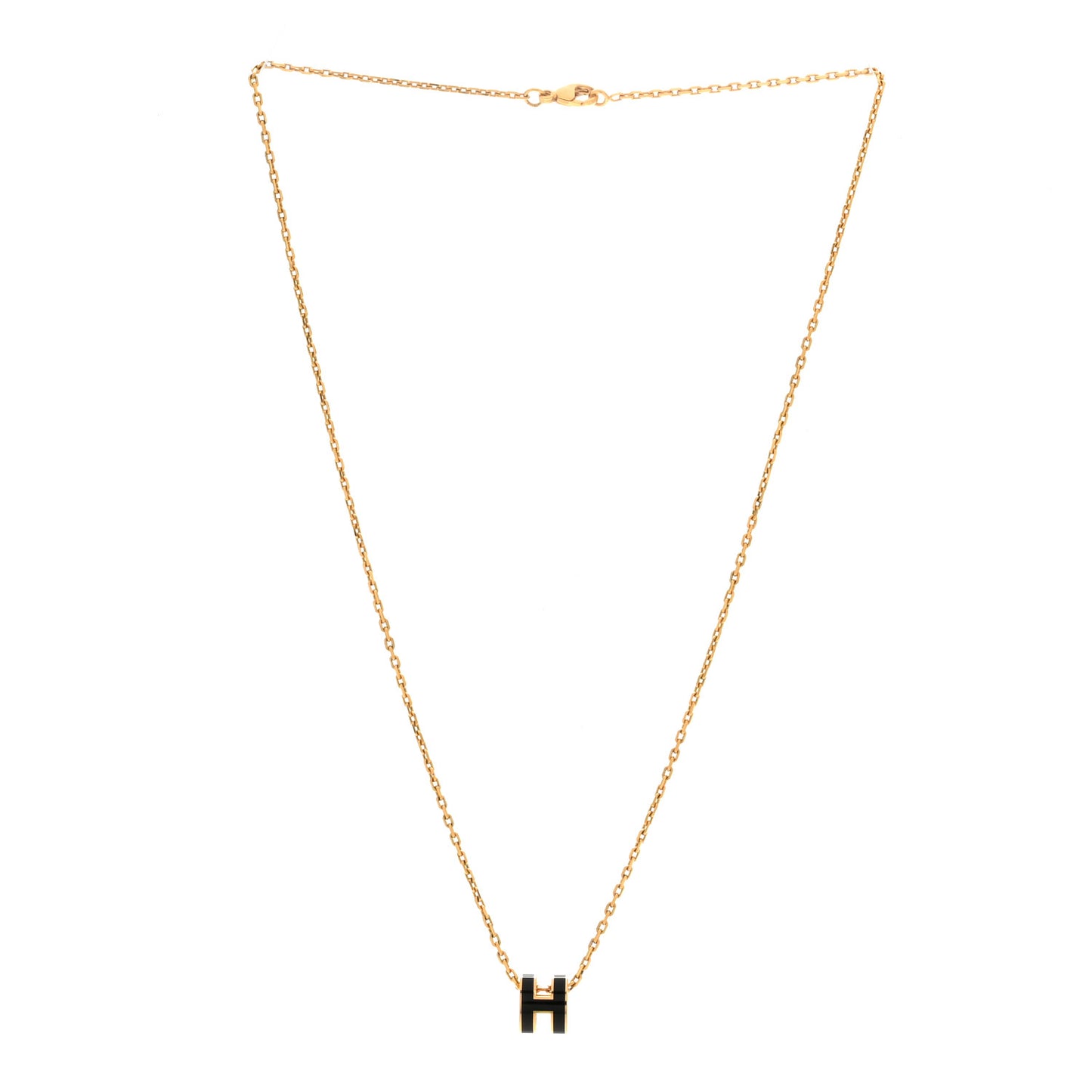Lacquered Gold Mini Pop H Pendant Necklace Black