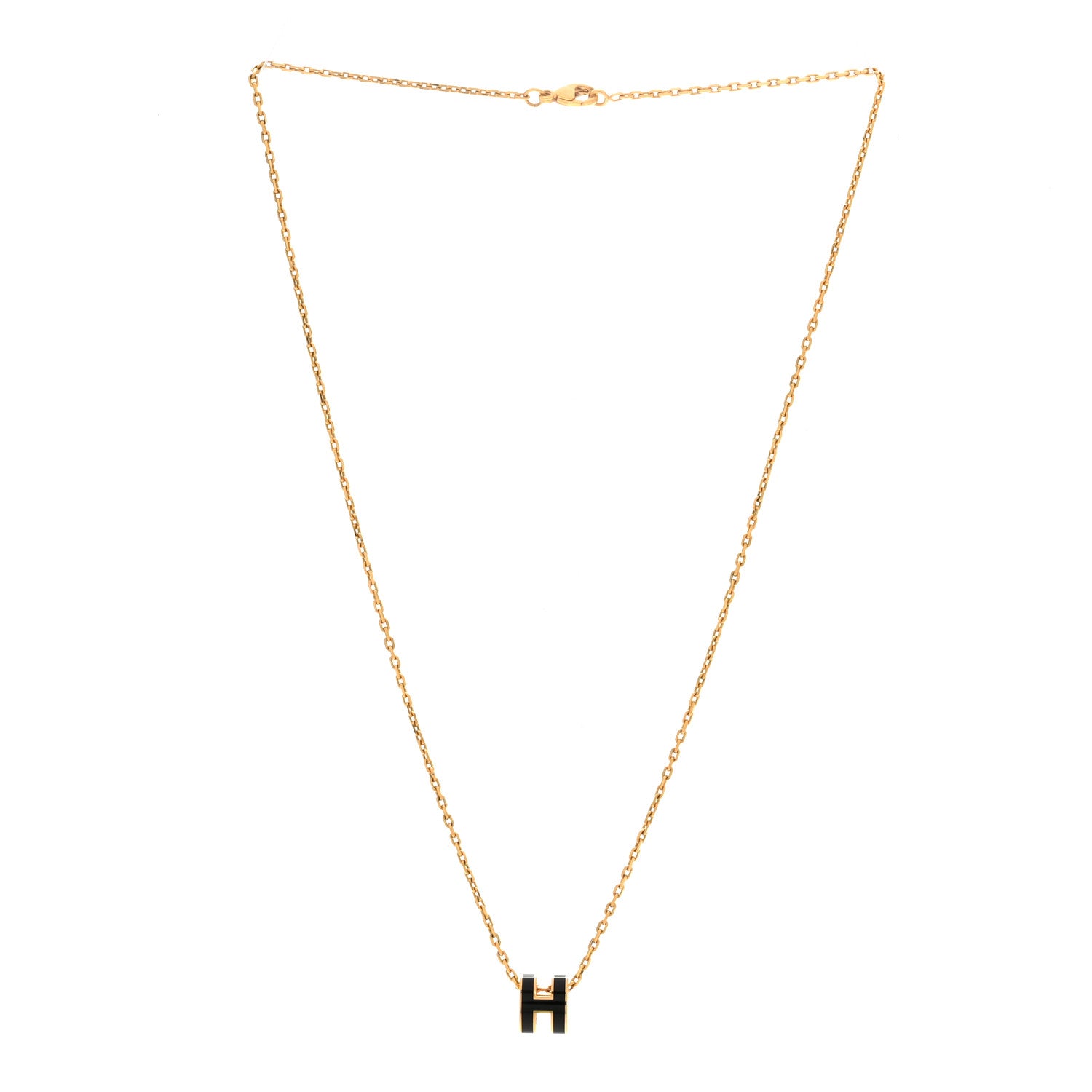 Hermes Lacquered Gold Mini Pop H Pendant Necklace Black 3 of 7