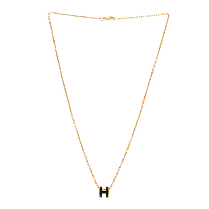 Hermes Lacquered Gold Mini Pop H Pendant Necklace Black 3 of 7