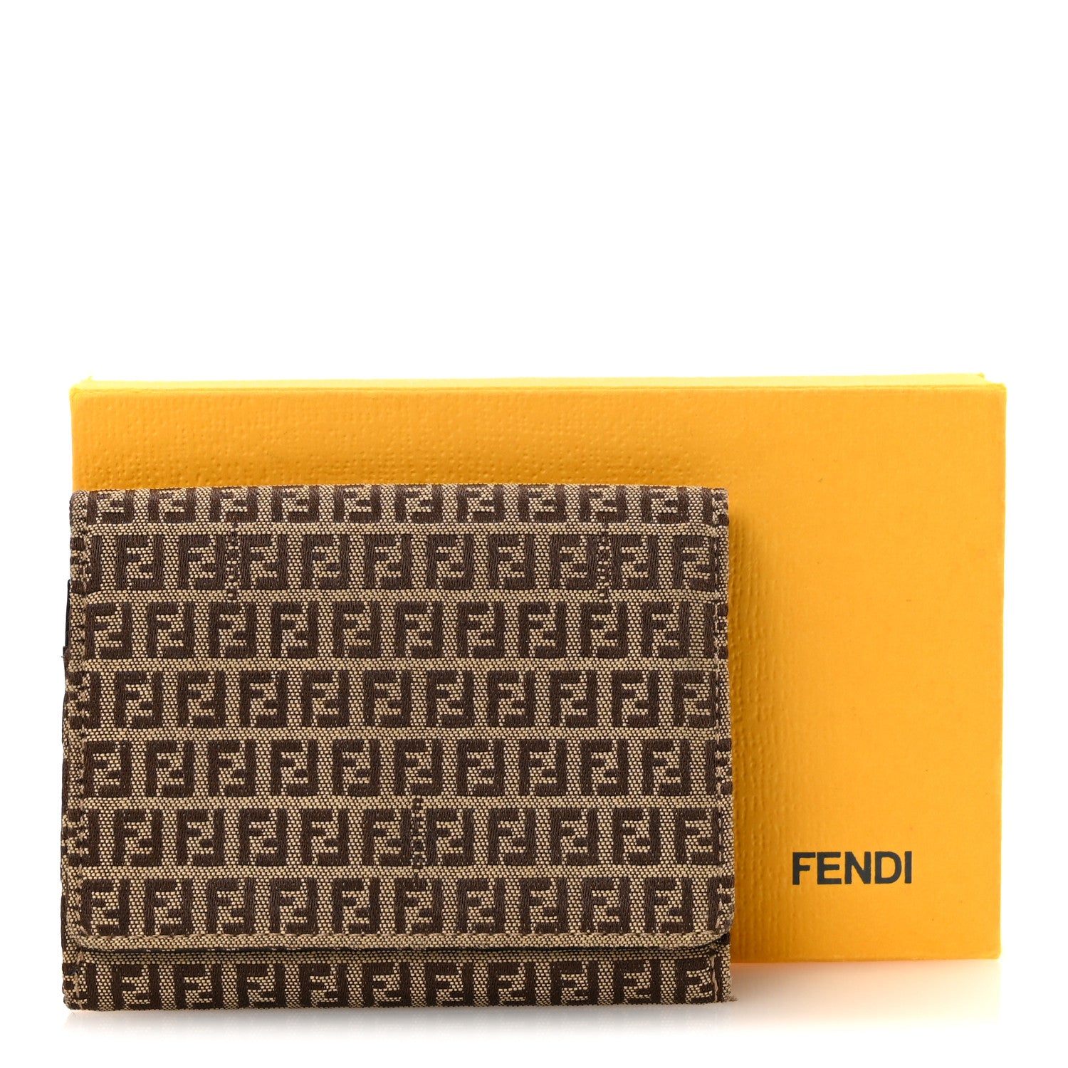 Fendi Zucchino Compact Wallet Toro Mogano Panna 14 of 15