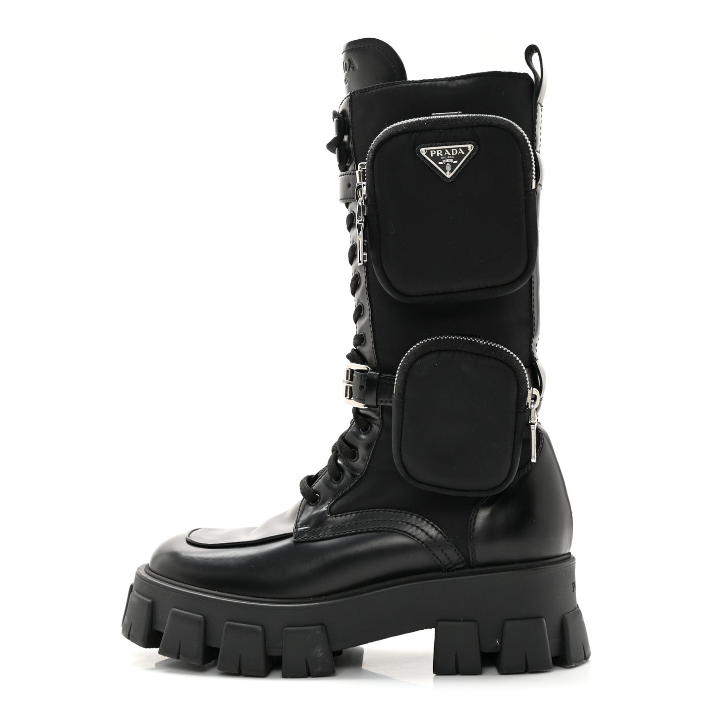 Spazzolato Rois Re-Nylon Metal Triangle Logo Monolith Pouch Pocket 55mm Tall Combat Boots 39.5 Black