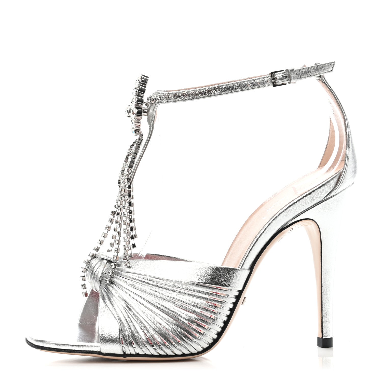 Gucci Nappa Silk Crystal Crawford Strap Sandal 36.5 Silver 1 of 4