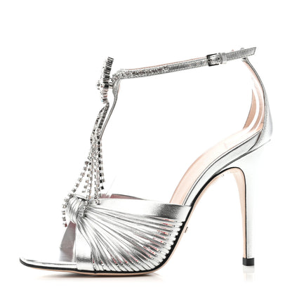 Gucci Nappa Silk Crystal Crawford Strap Sandal 36.5 Silver 1 of 4