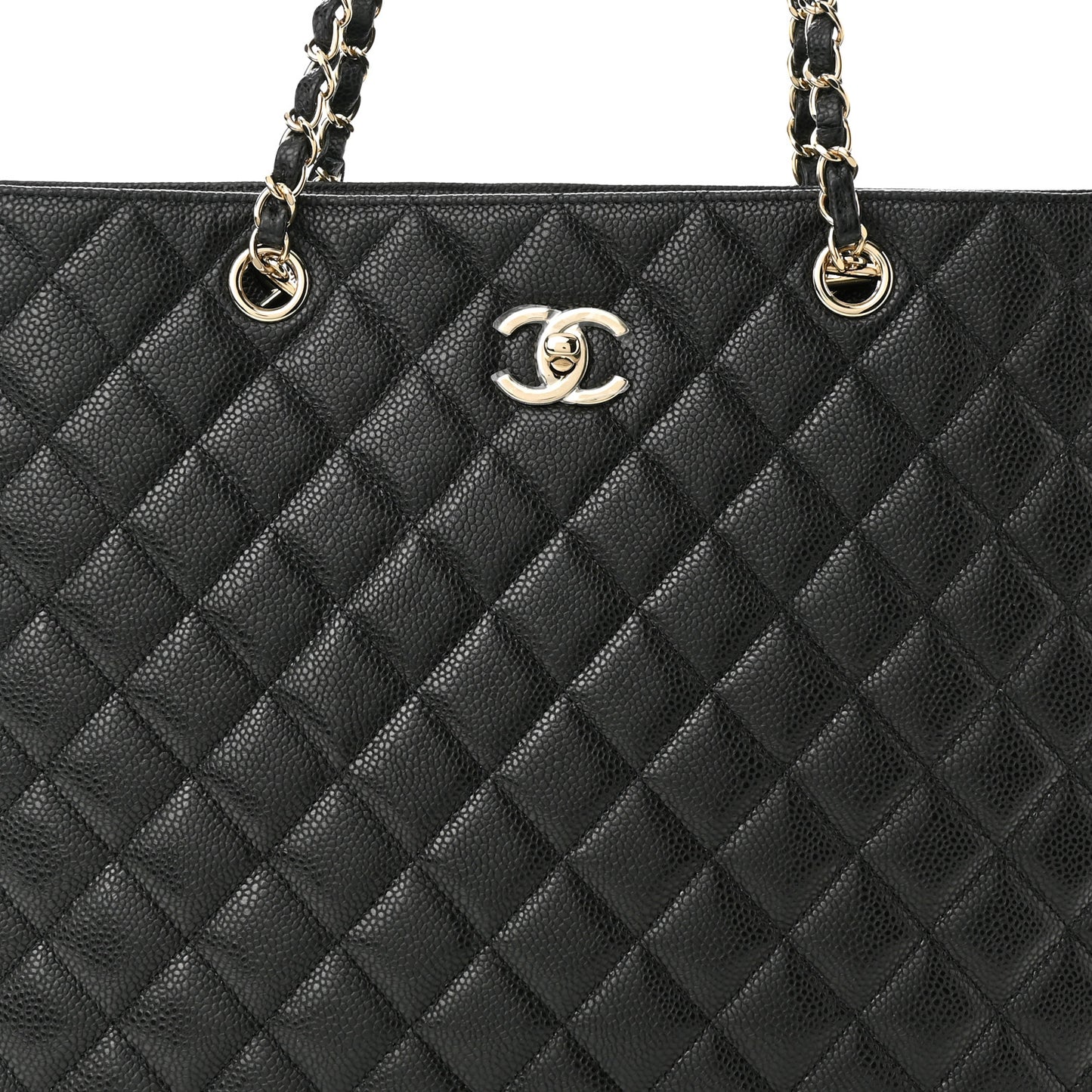 Caviar Quilted Large Shopping Tote Black