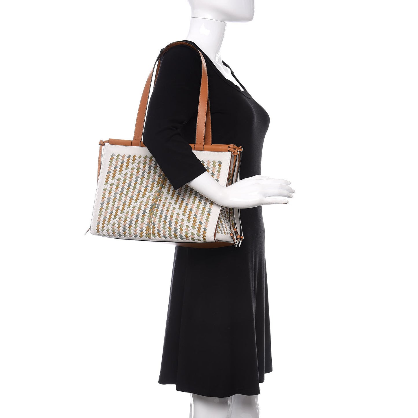 Calfskin Woven Small Cushion Tote Multicolor