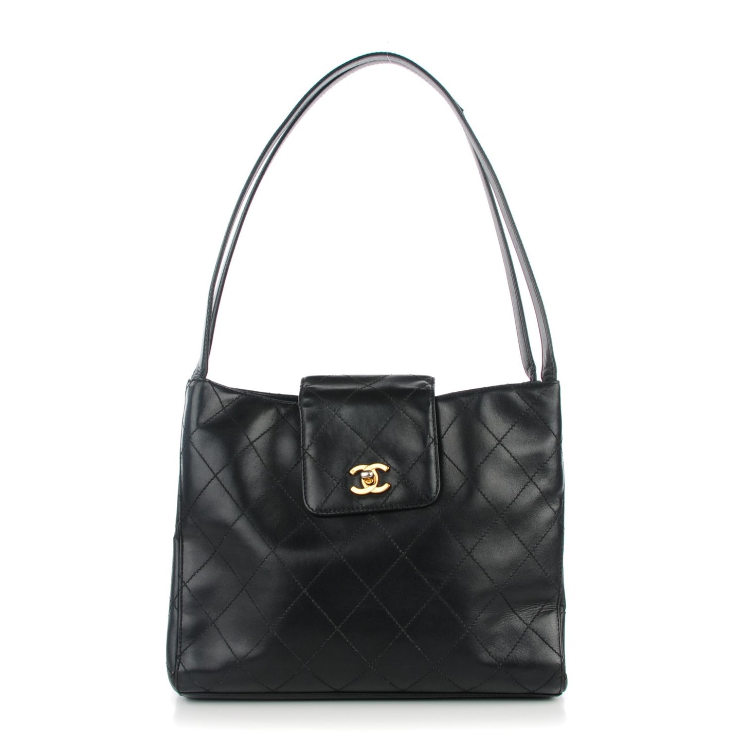Lambskin Diamond Stitch Shoulder Bag Black