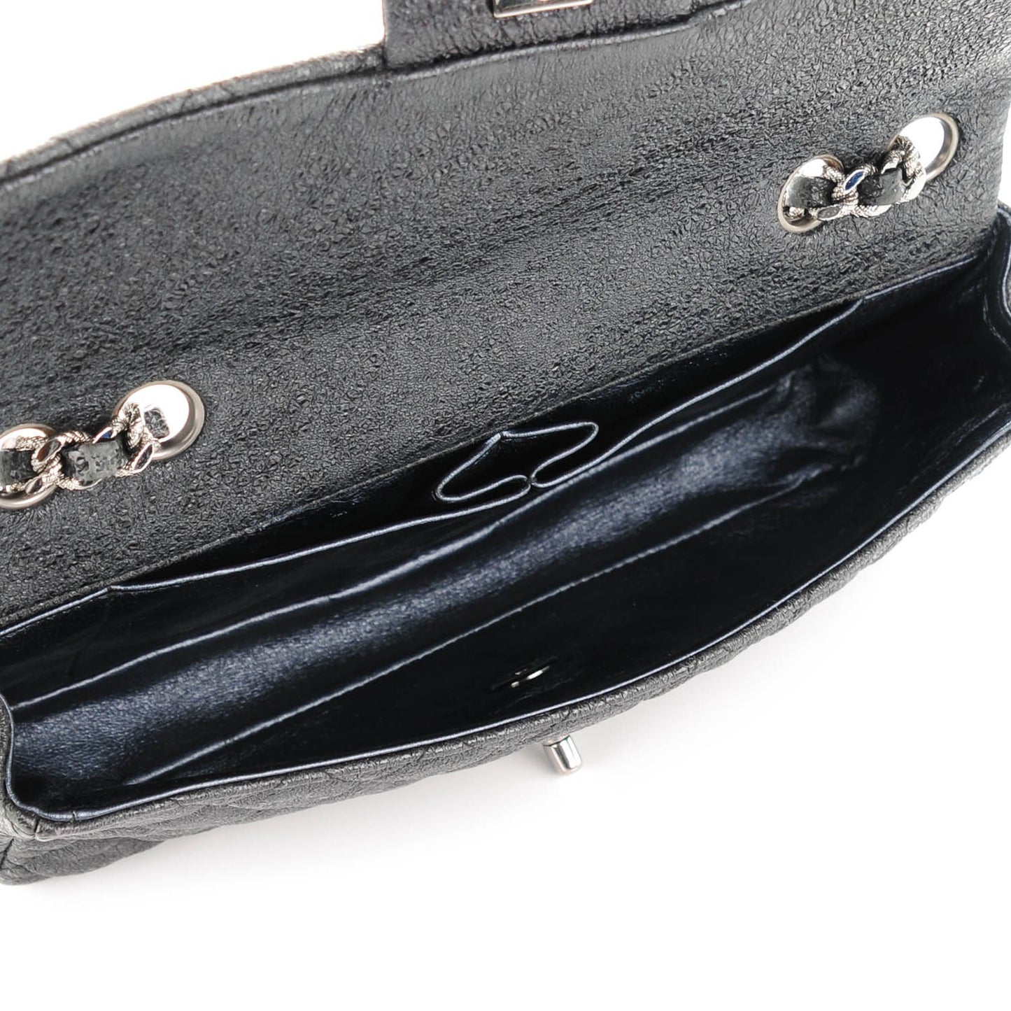 Crackled Calfskin Quilted East West Flap Black