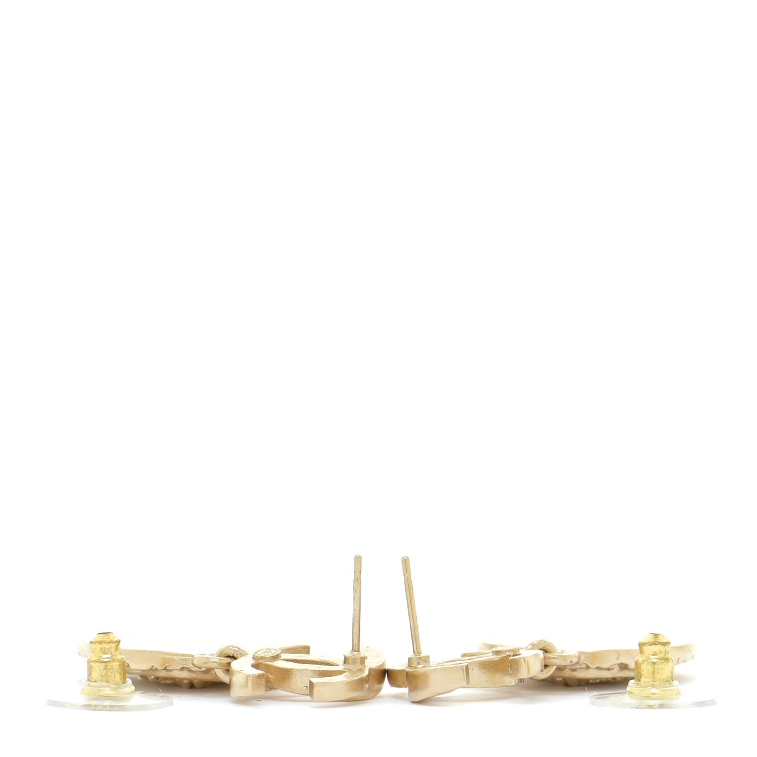 Chanel Crystal CC Medallion Drop Earrings Gold 3 of 5