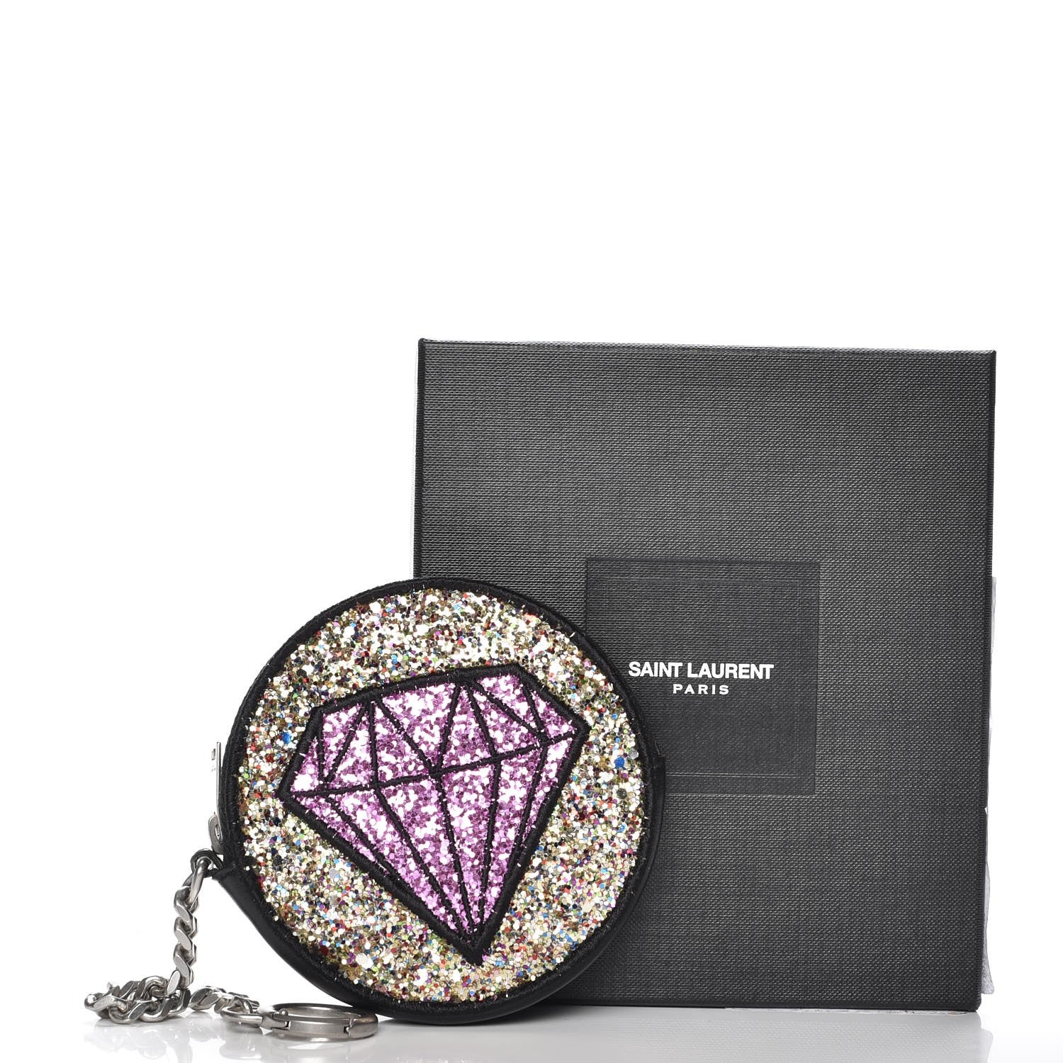 Saint Laurent Calfskin Glitter Circular Zip Pouch Multicolor Black 9 of 9